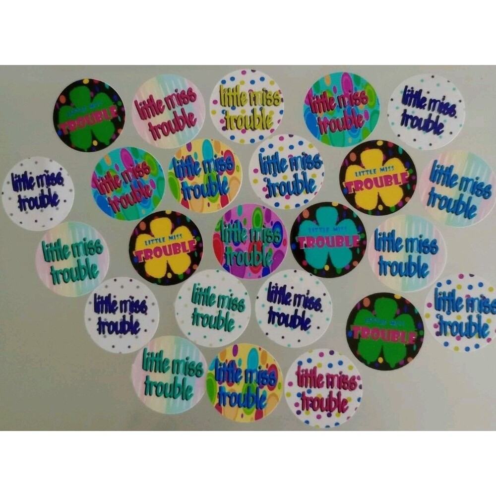 1" Card Stock Craft Circles "Little Miss Trouble" Theme Bottle Caps 24 Count #9